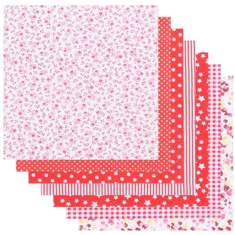 Decorative Diy Fabric 7Pack Cotton Quilting Fabric Gift Giving Red 25X25cm Square - Image 1