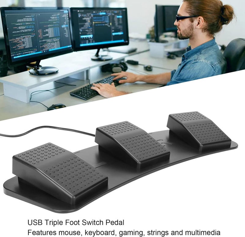 Bewinner Triple USB Foot Pedal, Mechanical Triple Key Controller Switch, USB Foot Control Keyboard Action Switch Pedal for Game Media Instrument - Image 3