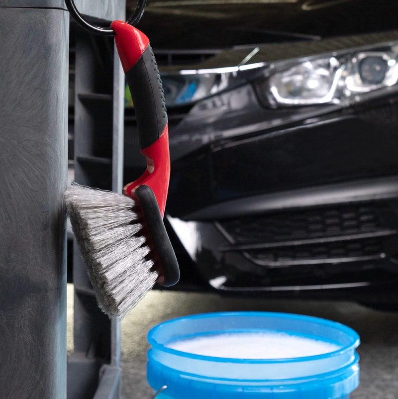 Mothers Car Wash Brush, Wheel and Fender Brush, Short Handle Tire Cleaner for Car Detailing, 10 Inch, Red/Black - Image 5