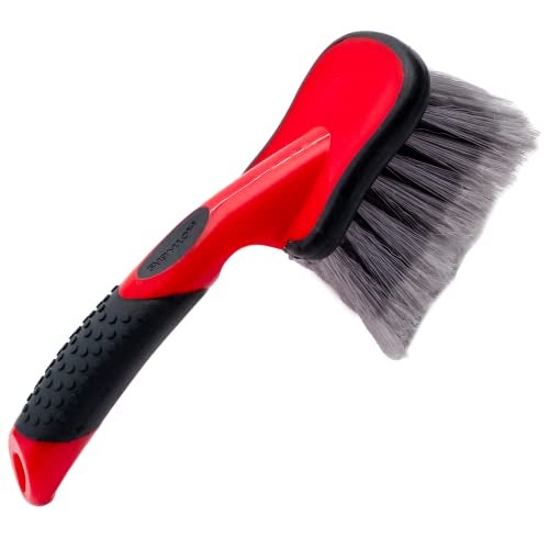 Mothers Car Wash Brush, Wheel and Fender Brush, Short Handle Tire Cleaner for Car Detailing, 10 Inch, Red/Black - Image 1