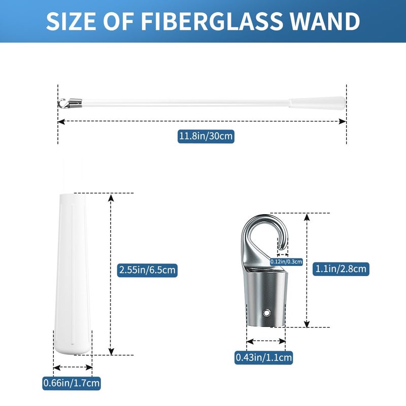 Quadafy 2 Pcs 12 inch Blind Wand, Vertical Blinds Replacement Parts with Hook and Grip, White Fiberglass Blind Tilt Wand, for Windows Curtain Door Shades Opener Accessory - Image 2