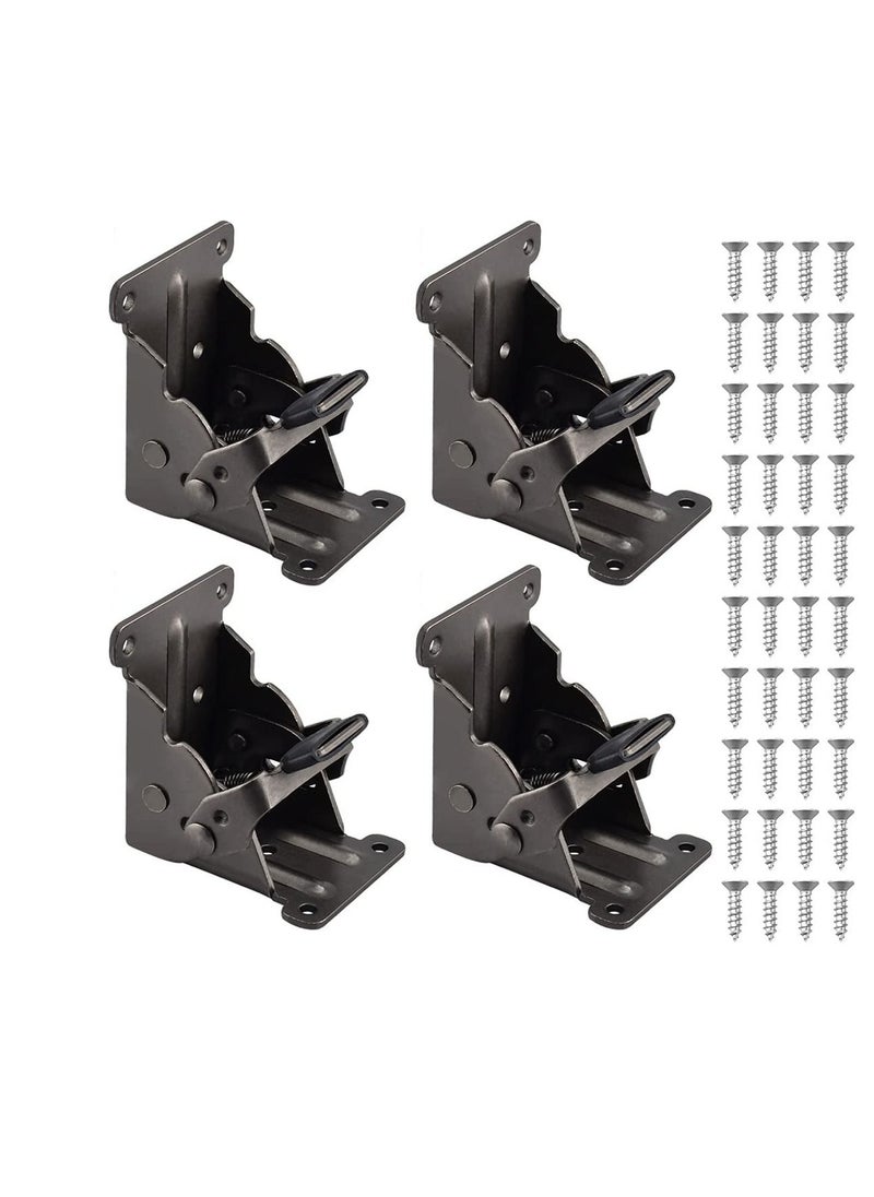 Y&D 4 Pieces Table Leg Folding Bracket, Lock Extension Bracket for Bed Bronze Steel Hinges, 90 Degree Support with Screws (Black)  - Image 1