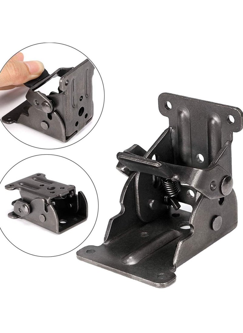 Y&D 4 Pieces Table Leg Folding Bracket, Lock Extension Bracket for Bed Bronze Steel Hinges, 90 Degree Support with Screws (Black)  - Image 2