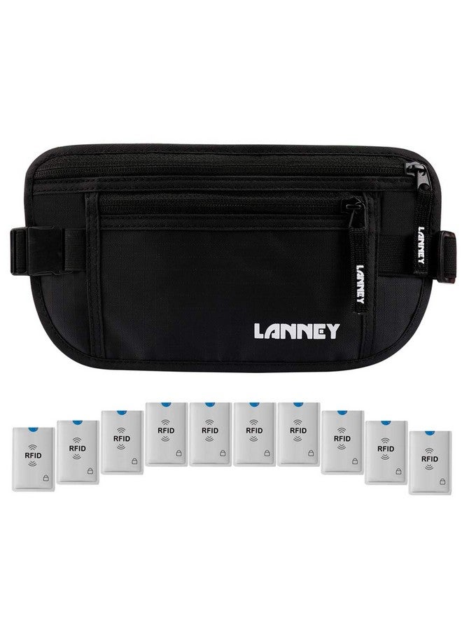 LANNEY Travel Money Belt RFID Blocking Waist Wallet Waterproof Hidden Stash for Men Women, Under Clothes Passport Holder with 10 Credit Card Sleeves, Black - Image 1