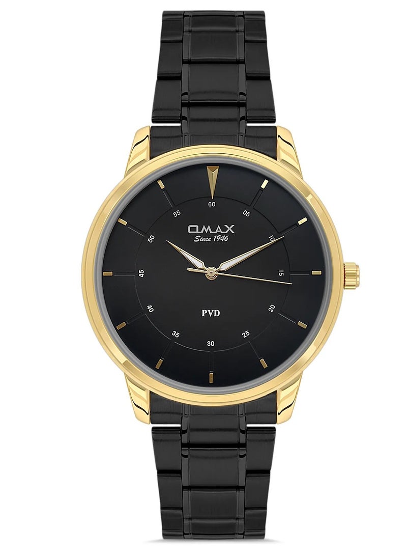 OMAX - Omax Men's Black Luxury Wristwatch, Watches for Men, Stainless Watches, Silver Steel Band, Gold Analog Dial, Waterproof Watch, 1 Year Warranty - Image 1