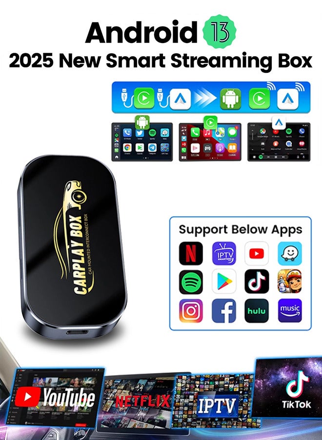 Generic Upgrade with GPS wireless Carplay AI BOX adapter, 2+32GB Android 13.0 Carplay AI box GPS, 3-in-1 wireless Carplay Android Auto smart AI box, support Youtube Netflix, plug and play, support TF card/U disk, wired to wireless  - Image 1
