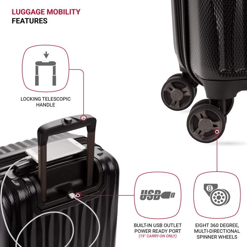 SwissGear 7272 Energie Expandable Hardside Luggage with Spinner Wheels and TSA Lock, Black, Carry-On 19-Inch - Image 2