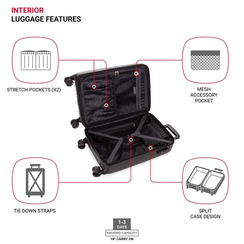 SwissGear 7272 Energie Expandable Hardside Luggage with Spinner Wheels and TSA Lock, Black, Carry-On 19-Inch - Image 4
