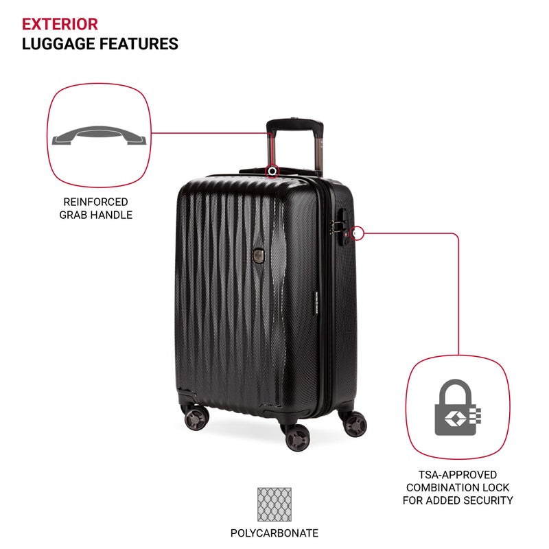 SwissGear 7272 Energie Expandable Hardside Luggage with Spinner Wheels and TSA Lock, Black, Carry-On 19-Inch - Image 3