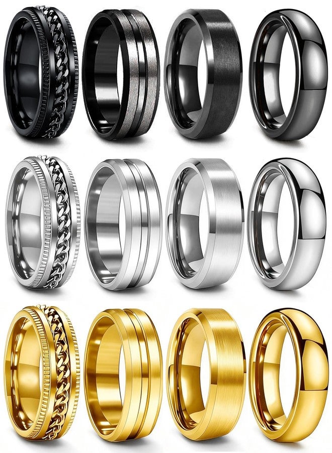EIELO Stainless Steel Rings for Men Wedding Ring Cool Simple Band 8MM Width 12 Pcs A Ring Set Size 13 - Image 1