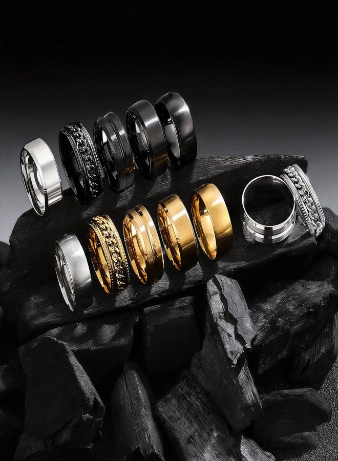 EIELO Stainless Steel Rings for Men Wedding Ring Cool Simple Band 8MM Width 12 Pcs A Ring Set Size 13 - Image 2