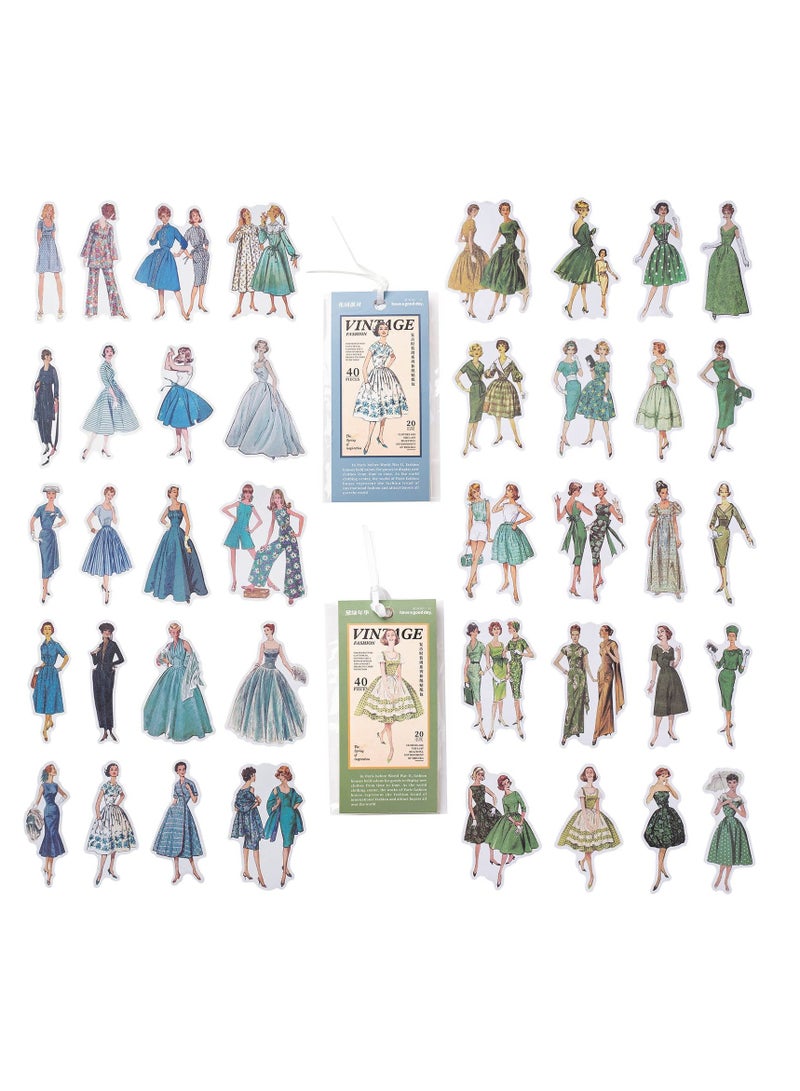 KASTWAVE 80 ملصقات سكربوك ستكرز ستايل السيدات ملصق وشي ديكور تخطيط لمذكرات ألبومات الصور المخططين زينة الأعمال اليدوية كلاسيكي فتاة زرقاء سماوية وخضراء - Image 1