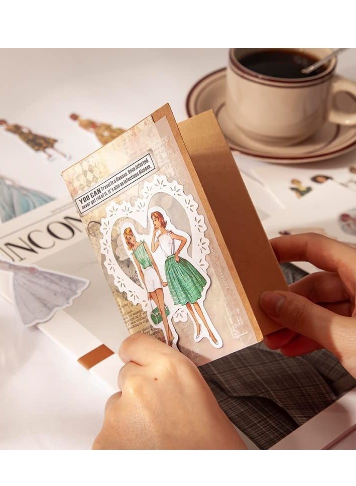 KASTWAVE 80 ملصقات سكربوك ستكرز ستايل السيدات ملصق وشي ديكور تخطيط لمذكرات ألبومات الصور المخططين زينة الأعمال اليدوية كلاسيكي فتاة زرقاء سماوية وخضراء - Image 4