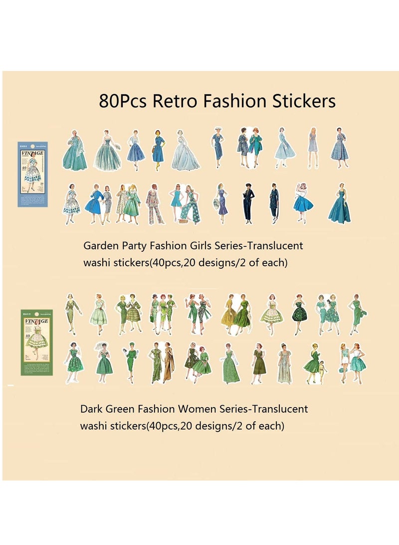 KASTWAVE 80 ملصقات سكربوك ستكرز ستايل السيدات ملصق وشي ديكور تخطيط لمذكرات ألبومات الصور المخططين زينة الأعمال اليدوية كلاسيكي فتاة زرقاء سماوية وخضراء - Image 3
