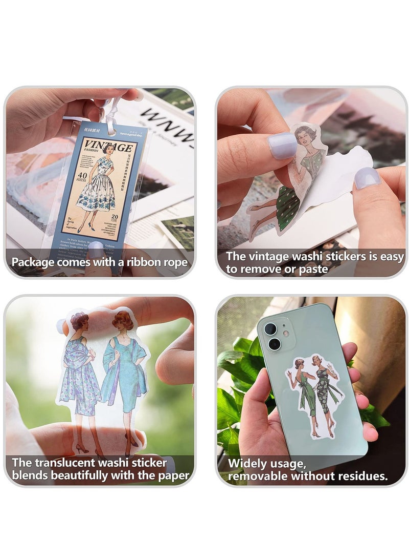 KASTWAVE 80 ملصقات سكربوك ستكرز ستايل السيدات ملصق وشي ديكور تخطيط لمذكرات ألبومات الصور المخططين زينة الأعمال اليدوية كلاسيكي فتاة زرقاء سماوية وخضراء - Image 5