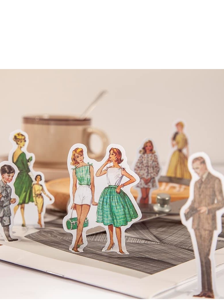 KASTWAVE 80 ملصقات سكربوك ستكرز ستايل السيدات ملصق وشي ديكور تخطيط لمذكرات ألبومات الصور المخططين زينة الأعمال اليدوية كلاسيكي فتاة زرقاء سماوية وخضراء - Image 2