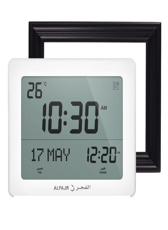 ALFAJR Automatic Worldwide Digital Azan/Athan/Nimaz Prayer Wall and Desk White Clock CF-19 with Detachable Frame (Black) - Image 1