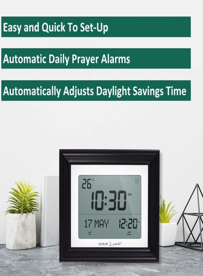 ALFAJR Automatic Worldwide Digital Azan/Athan/Nimaz Prayer Wall and Desk White Clock CF-19 with Detachable Frame (Black) - Image 3