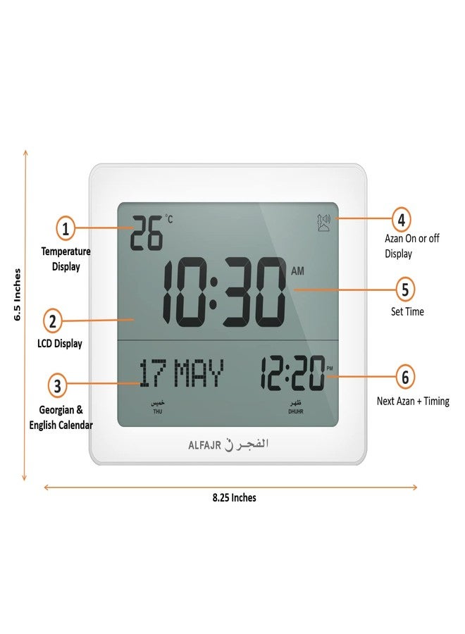 ALFAJR Automatic Worldwide Digital Azan/Athan/Nimaz Prayer Wall and Desk White Clock CF-19 with Detachable Frame (Black) - Image 4