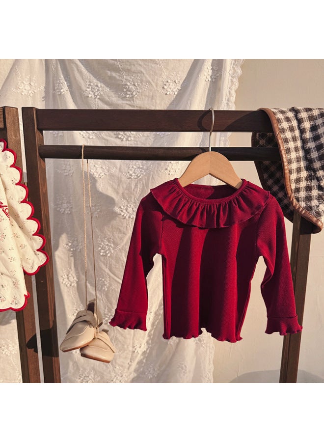 Children's Doll Collar Bottoming Shirt, Solid Color Top, Versatile Sweet Lace Collar, Korean Style Clothes, Lace Collar, Long Sleeves