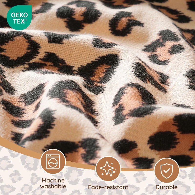 LONAVA 100% Cotton Flannel Sheet Set 4 Pieces, Heavy-Duty Fluffy Flannel Design, Thermal Lock Technology, 16 inch Deep Pocket Cozy Soft Bedsheets,(King,Brown Leopard) - Image 4