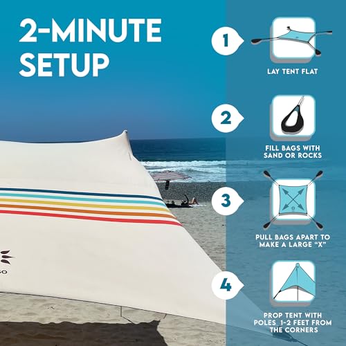 Neso Gigante Portable Beach Tent Sun Shelter - Lightweight Beach Shade Canopy - Easy Setup for Family Outings - Patented Reinforced Corners - UPF 50+ Sun Protection - 8ft Tall, 11 x 11ft - Rainbow - Image 5