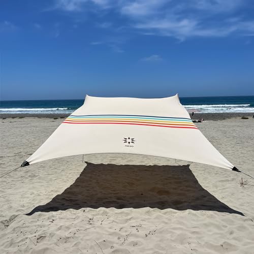 Neso Gigante Portable Beach Tent Sun Shelter - Lightweight Beach Shade Canopy - Easy Setup for Family Outings - Patented Reinforced Corners - UPF 50+ Sun Protection - 8ft Tall, 11 x 11ft - Rainbow - Image 1
