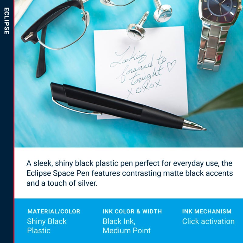 Fisher Space Pen Shiny Black Eclipse Pen, Pressurized Ballpoint Pen, Writes Upside Down and in Extreme Temperatures, Smooth Black Ink, Medium Point, Pocket Clip - Image 3
