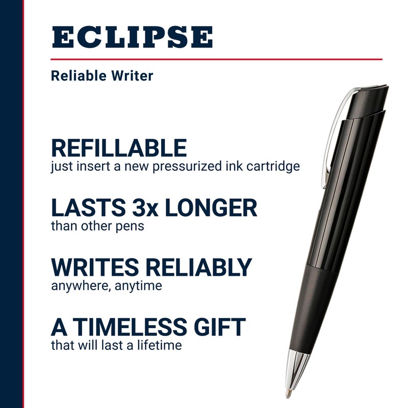 Fisher Space Pen Shiny Black Eclipse Pen, Pressurized Ballpoint Pen, Writes Upside Down and in Extreme Temperatures, Smooth Black Ink, Medium Point, Pocket Clip - Image 2