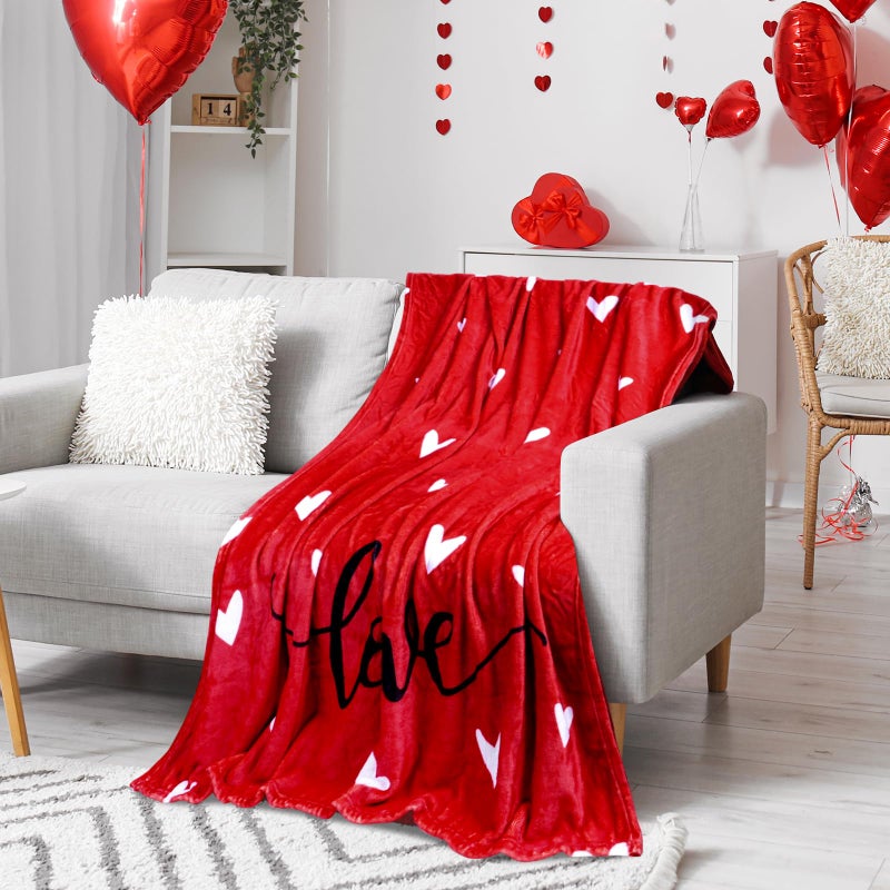 Jectivs Valentines Day Flannel Throw Blanket Home Decor  50 X 60 Inch White Love Heart Red Soft Warm Cozy Fleece Flannel Blankets For Couch Sofa Office Bedding Valentines Gifts For Kids Wife Mother - Image 5