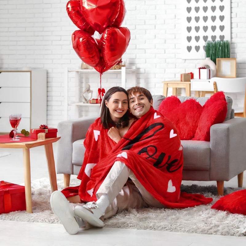 Jectivs Valentines Day Flannel Throw Blanket Home Decor  50 X 60 Inch White Love Heart Red Soft Warm Cozy Fleece Flannel Blankets For Couch Sofa Office Bedding Valentines Gifts For Kids Wife Mother - Image 4