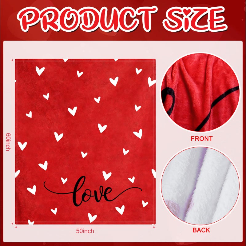 Jectivs Valentines Day Flannel Throw Blanket Home Decor  50 X 60 Inch White Love Heart Red Soft Warm Cozy Fleece Flannel Blankets For Couch Sofa Office Bedding Valentines Gifts For Kids Wife Mother - Image 2