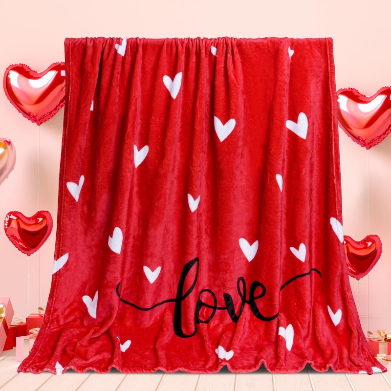 Jectivs Valentines Day Flannel Throw Blanket Home Decor  50 X 60 Inch White Love Heart Red Soft Warm Cozy Fleece Flannel Blankets For Couch Sofa Office Bedding Valentines Gifts For Kids Wife Mother - Image 3