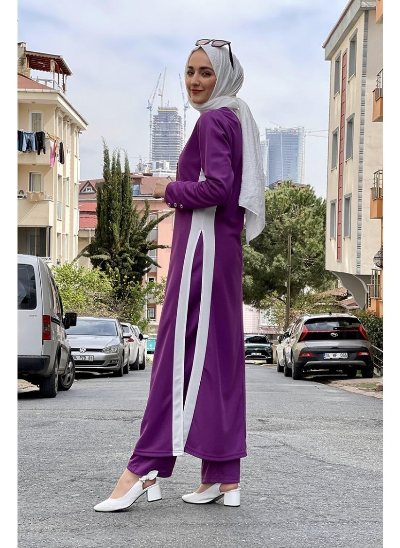 Sefa Merve - Slit Detailed Hijab Suit 0327-07 Lilac - Image 1