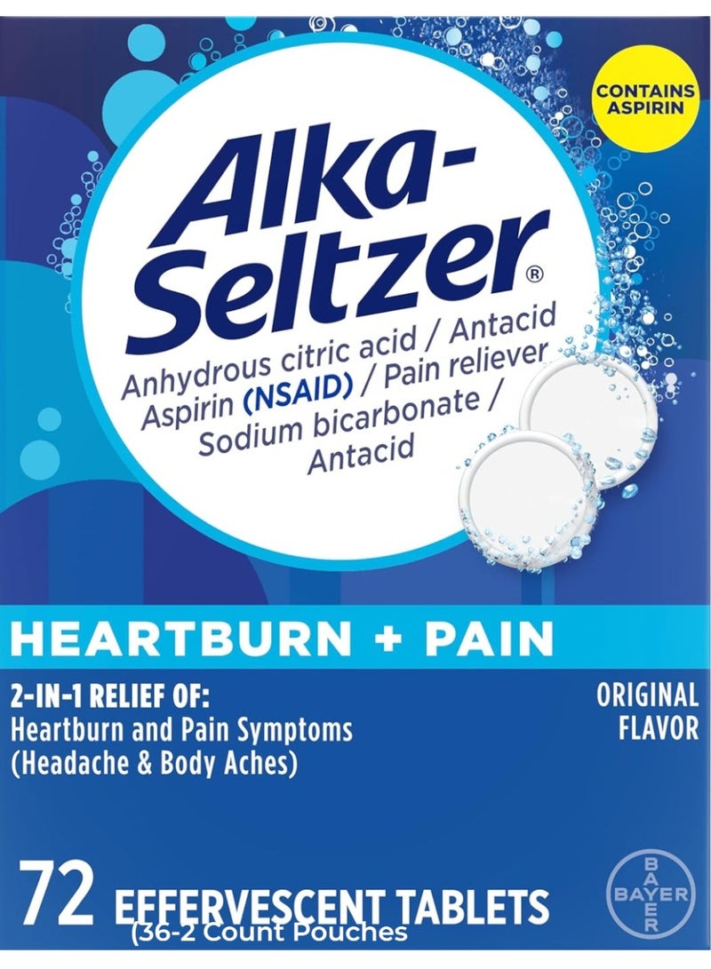 Alka-Seltzer أقراص فوارة بنكهة أصلية لتخفيف الأعراض المتعددة بسرعة، أقراص فوارة قابلة للذوبان، 72 قرصًا، قد تختلف العبوة - Image 1