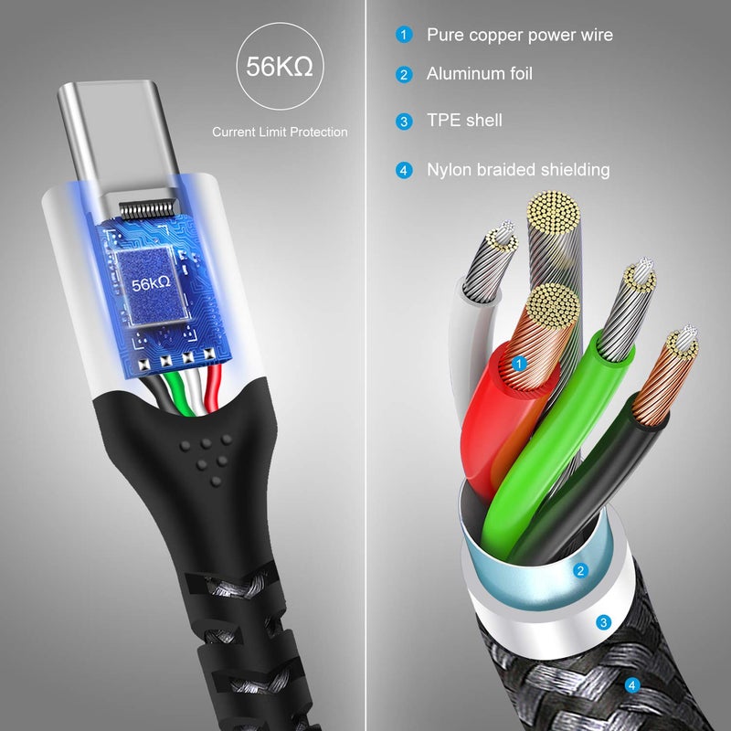 Fasgear كابل USB C من هواوي سوبر تشارج 40 واط بطول 6 أقدام، كابل شحن سريع 5 أمبير من نوع C مع تصميم مضفر من النايلون متوافق مع هواوي P40، P30، P20 لايت، ميت 40/30/20، ميت 20 برو، ميت RS، هونر بلاي، هونر فيو 20 (أسود) - Image 4