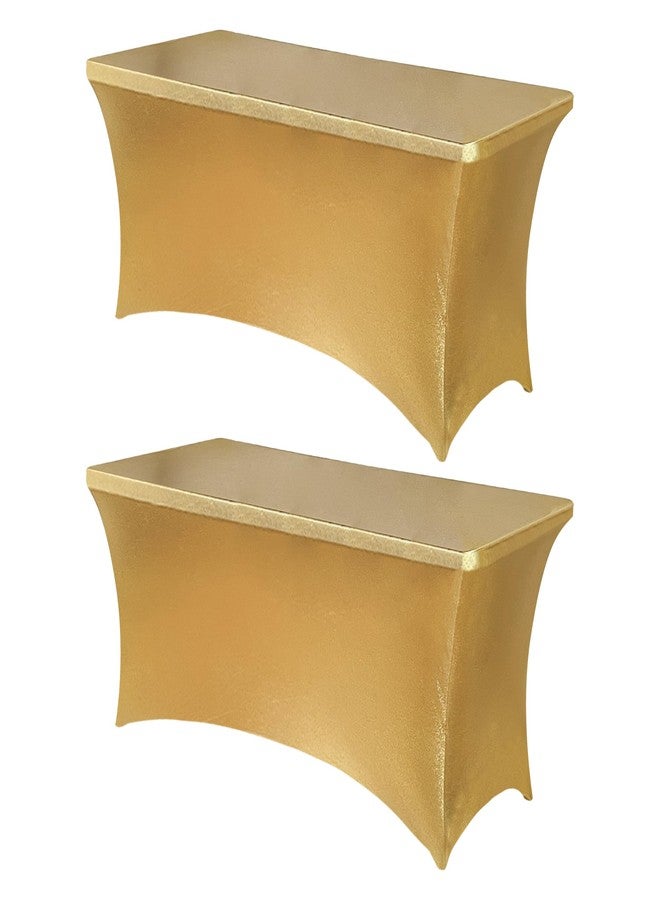 Obstal 6ft Stretch Spandex Table Cover for Standard Folding Tables - Universal Rectangular Fitted Tablecloth Protector for Wedding, Banquet and Party, 72L x 30W x 30H Inches, Stamping Gold, 2pc - Image 1