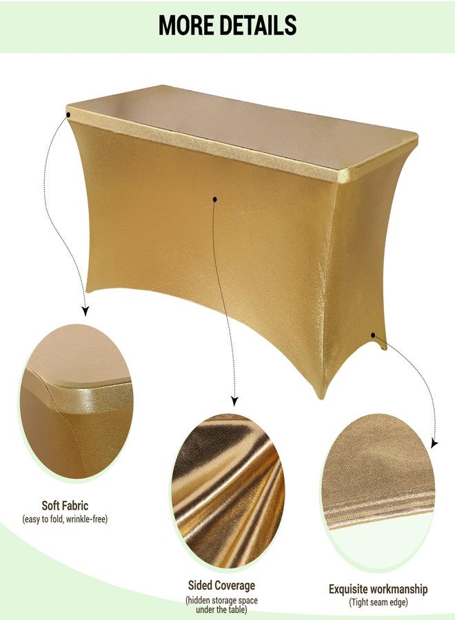 Obstal 6ft Stretch Spandex Table Cover for Standard Folding Tables - Universal Rectangular Fitted Tablecloth Protector for Wedding, Banquet and Party, 72L x 30W x 30H Inches, Stamping Gold, 2pc - Image 3