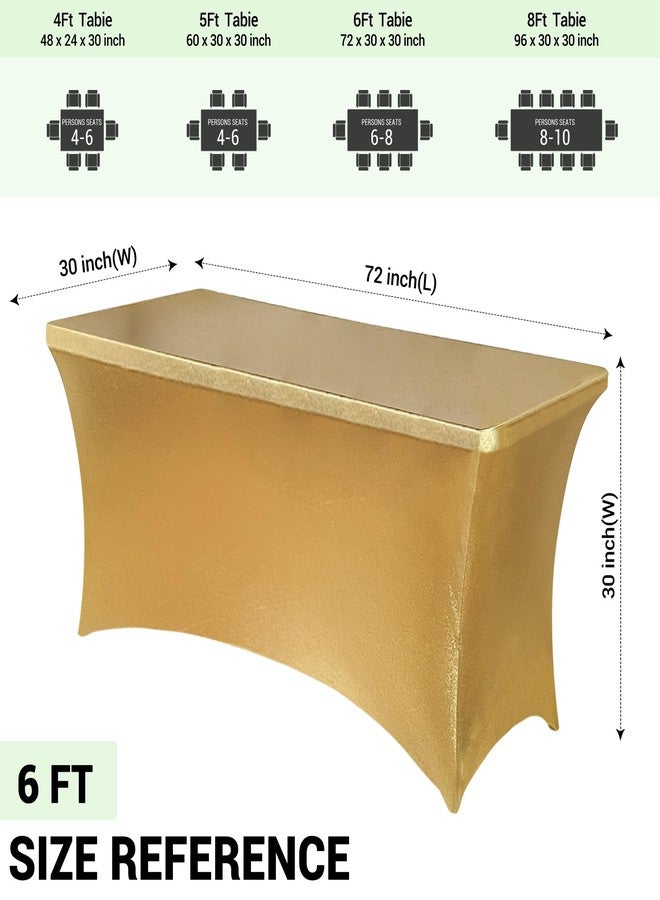 Obstal 6ft Stretch Spandex Table Cover for Standard Folding Tables - Universal Rectangular Fitted Tablecloth Protector for Wedding, Banquet and Party, 72L x 30W x 30H Inches, Stamping Gold, 2pc - Image 4