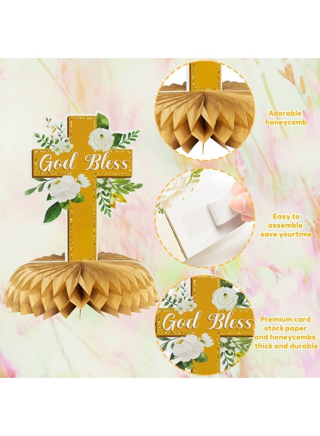 ANGOLIO White Gold Floral Honeycomb Centerpieces - 12Pcs Rose Greenery God Baptism Honeycomb Centerpieces Baby Shower Decor For Boy Girl Party Decor 3D Table Toppers God Bless First Communion Birthday - Image 3