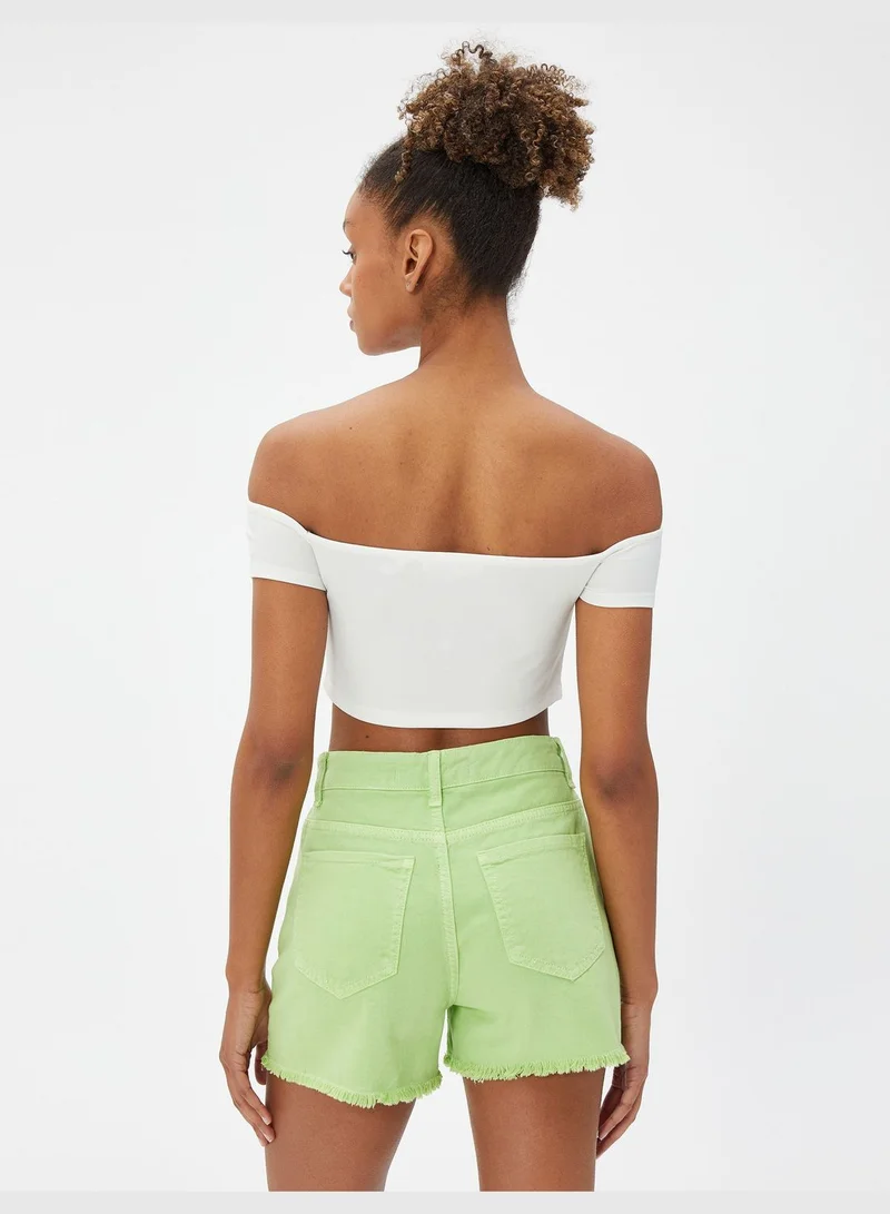 KOTON Sweetheart Neckline Corset Detail Off Shoulder Crop T-Shirt