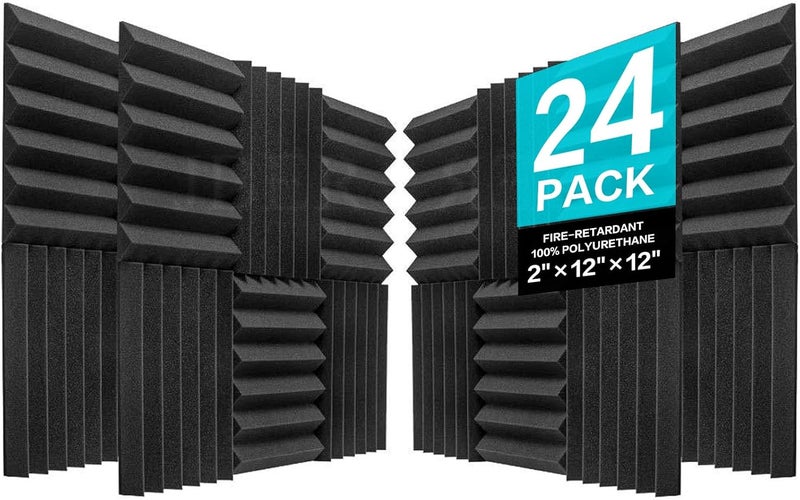 Jber Acoustic Panels Studio Foam Wedges Fireproof Soundproof Padding Wall Panels 2" X 12" X 12" (24 Pack Wedge 2" - Charcoal) - Image 1