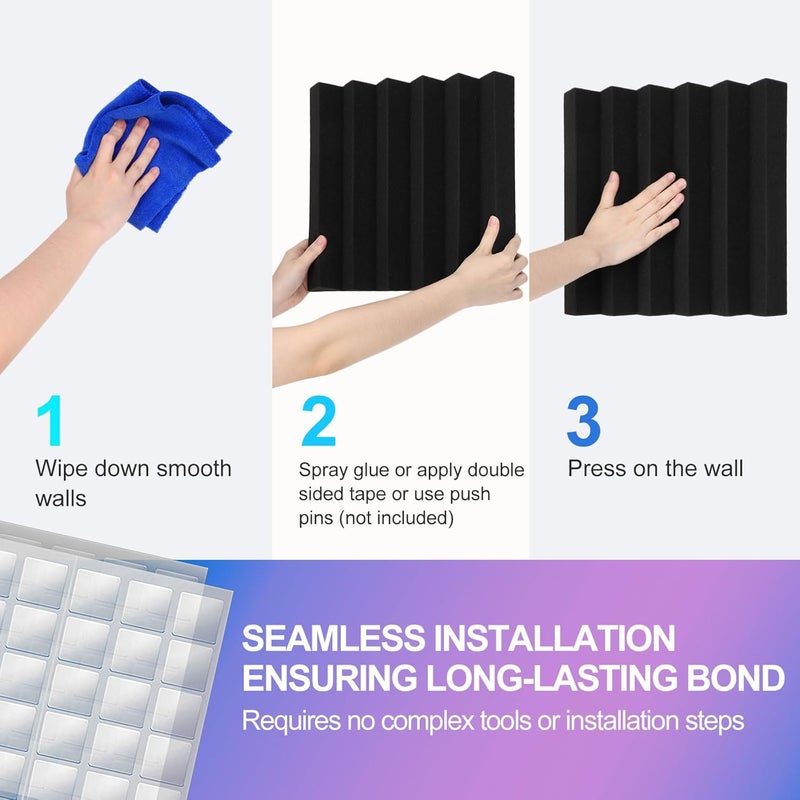 Jber Acoustic Panels Studio Foam Wedges Fireproof Soundproof Padding Wall Panels 2" X 12" X 12" (24 Pack Wedge 2" - Charcoal) - Image 5