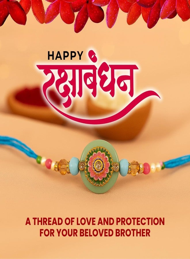 Sage Square Resin Beaded Rakhi for Brother | Roli Chawal | Stunning Handcrafted Look | A Thoughtful Raksha Bandhan Gift | Symbolic, Trendy Rakhi to Celebrate the Eternal Bond of Siblings (Design 5) - Image 5