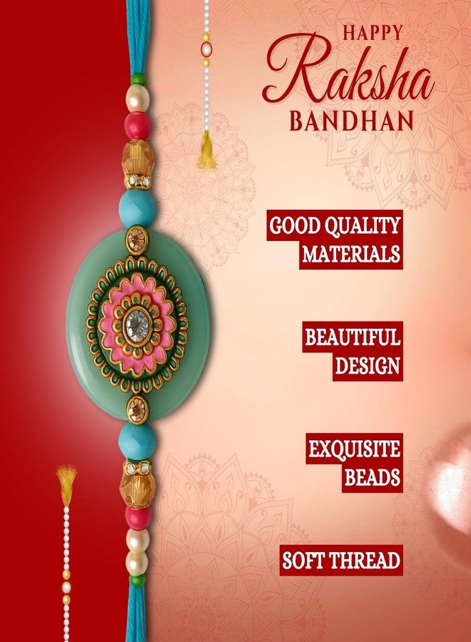 Sage Square Resin Beaded Rakhi for Brother | Roli Chawal | Stunning Handcrafted Look | A Thoughtful Raksha Bandhan Gift | Symbolic, Trendy Rakhi to Celebrate the Eternal Bond of Siblings (Design 5) - Image 4