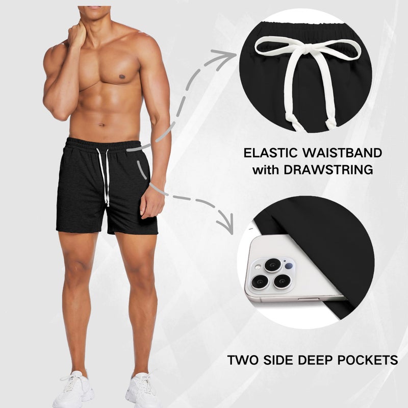 Deyeek 5.5 Inch Mens Pajama Shorts Sleep Cotton Lounge PJ Lightweight Elastic Waist Drawstring Nightwear Bottom with Pockets - Image 4