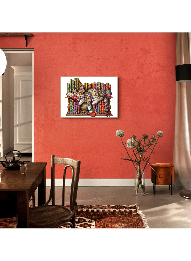 GALADUNE 190 pcs Jigsaws Puzzles for Adult & Kids Teens, Wooden Puzzles, DIY Educational Development Stress Relief Toys, Unique Ramadan Gift Souvenir, Natural Style Home Decorations, Sleeping Cat and Bookshelf Pattern - Image 2