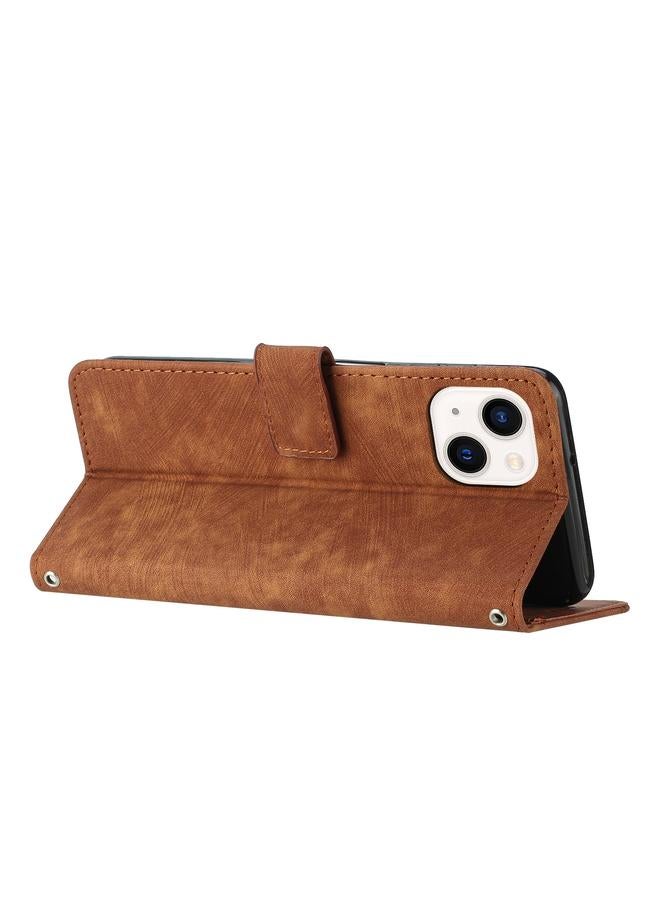 S-TOP Case For iPhone 15 Plus Skin Feel Stripe Pattern Leather Phone Case with Lanyard - Image 3