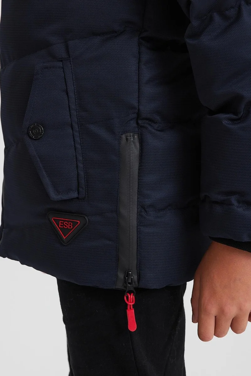 سيفيست Navy Blue Detachable Hooded Furry Thick Puffer Boy Coat & Jacket