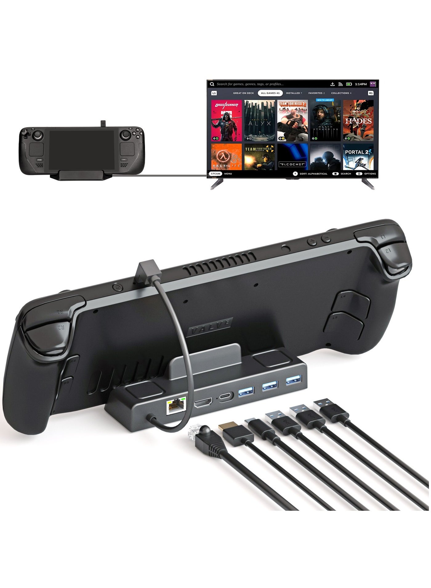Upgraded 4K@60Hz 1000Mbps LAN TV Docking Station for Valve Steam Deck Dock, 6 in 1 Dock with Gigabit Ethernet, HDMI2.0 USB3.0 100W Fast Charging Dock for Stream Deck Dock Station Accessory